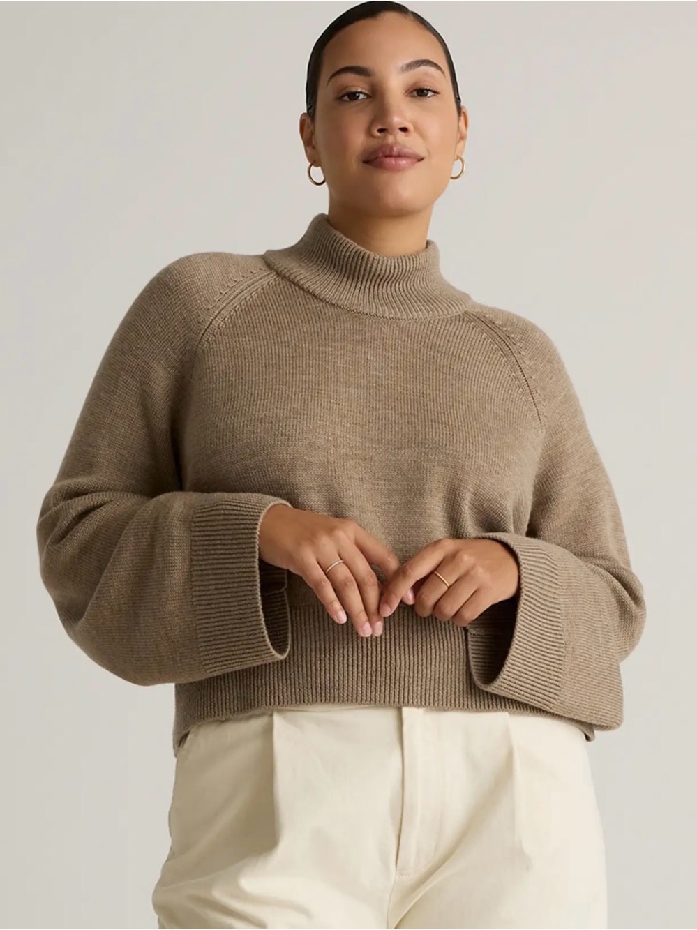 Australian Merino Wool Cropped Mock Neck Sweater
